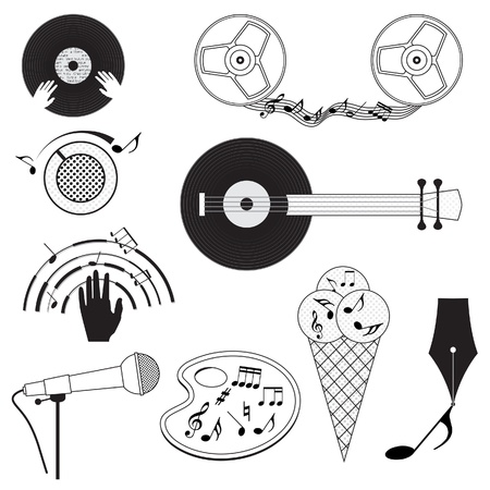 Set of black and white music icons.のイラスト素材