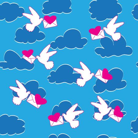 Bird, heart, envelope and cloud. Seamless backgroundのイラスト素材
