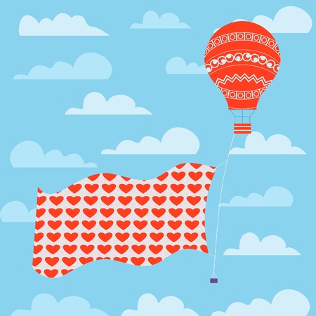 Background with balloon and banner with love symbol in the the skyのイラスト素材