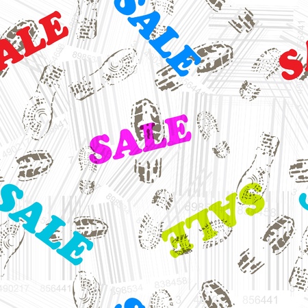 Overhead view of footpath with sale label, footprint and barcode. Seamless background.のイラスト素材