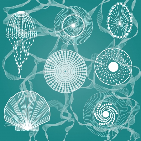 Sea creatures, seamless backgroundのイラスト素材