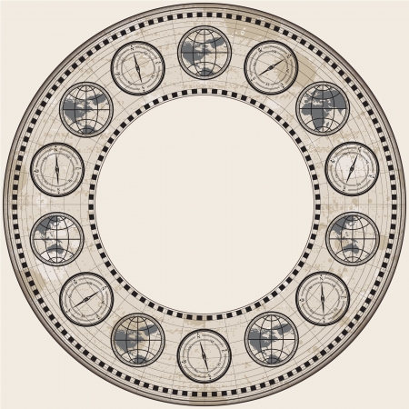 Retro antique frame border with globe, compass and mapのイラスト素材