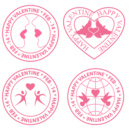 Rubber stamp with heart, bird, wing, man, woman symbol for valentine's dayのイラスト素材