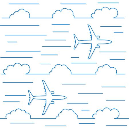 Sky and airplane, background in line style.のイラスト素材