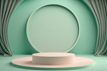 empty circle mint pastel color podium scene Generative AI.の素材