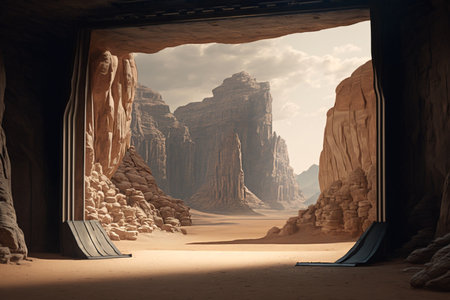 empty scene in a cave among the rocks Generative AI.の素材