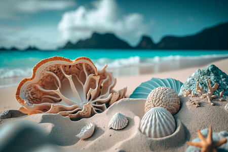 shells on the sea coast, summer vacation Generative AI.の素材