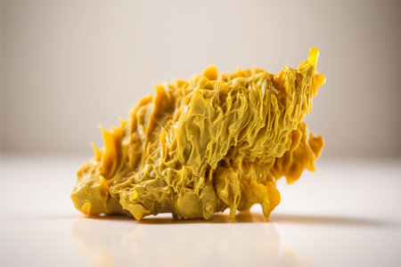 golden piece melted cannabis wax resin closeup. Generative AI.の素材