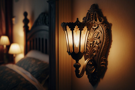 wall sconce lamp with warm lighting illustration, Generative AI.の素材