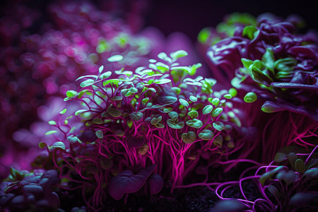 microgreens plant under led light macro. Generative AI.の素材