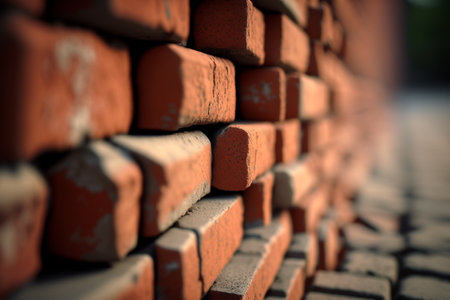 old wall crumbling brickwork illustration. Generative AI.の素材