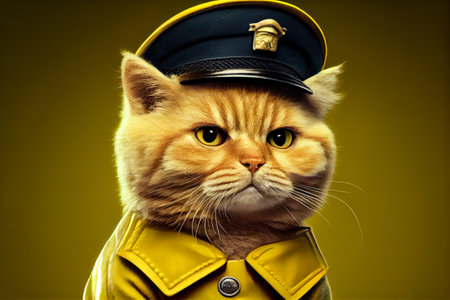cat pet with police hat illustration. Generative AI.の素材