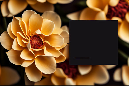 beige flowers on black background greeting card celebration March 8 copy space mockup illustration Generative AI.の素材