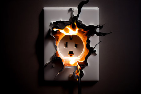 sparkling lighting electrical socket in wall illustration Generative AI.の素材