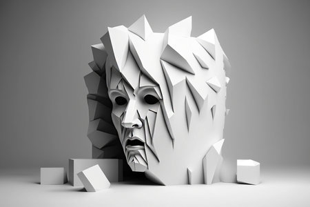 Abstract sculpture face in artwork illustration. Generative AI.の素材