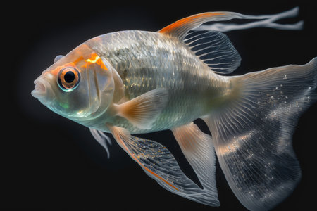 silver fish in aquarium on a dark background illustration Generative AI.の素材