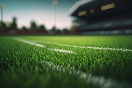 white lines stadium markings on the stadium green lawn Generative AI.の素材