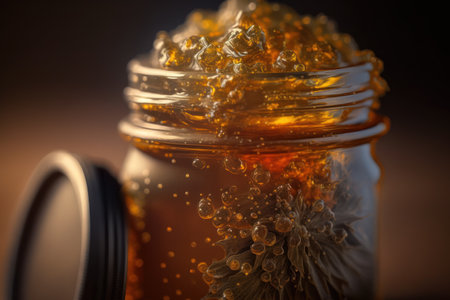 cannabis golden resin wax on jar Generative AI.の素材
