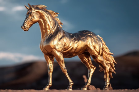 golden horse statue. Generative AI.の素材