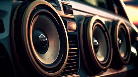 car audio system speakers, bass music in the car generative ai.の素材