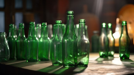 empty green glass bottles, generative ai.の素材