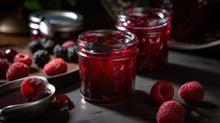 jelly with red berries generative ai.の素材