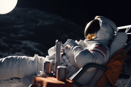 astronaut on a lounger relax on moon, Generative AI.の素材