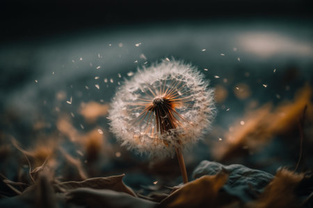 flying dandelion macro. Generative AI.の素材