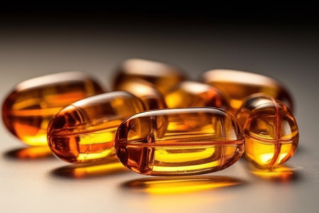 yellow cbd oil cannabis capsules, golden pills. Generative ai.の素材