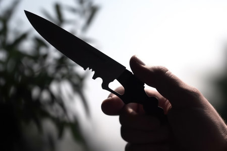 hand with knife, cold weapon maniac, Generative AI.の素材