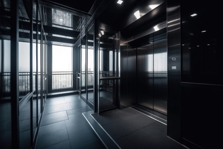 empty black elevator in business building, generative ai.の素材