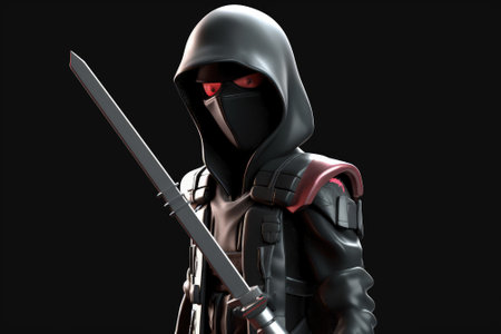 abstract black ninja character on dark background generative ai.の素材