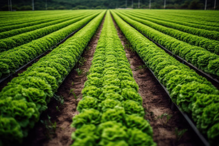 rows of green lettuce in a greenhouse, cultivation eco food generative ai.の素材