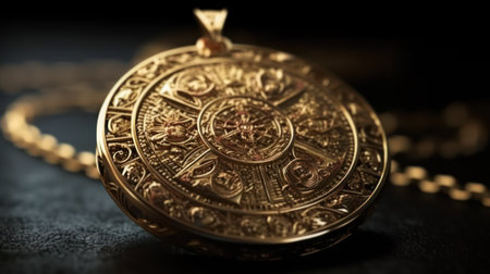 golden talisman pendant closeup generative ai.の素材