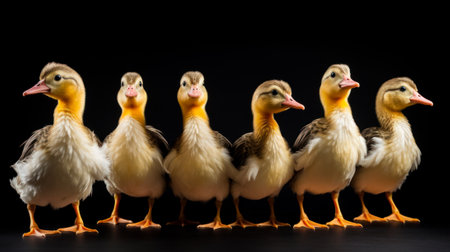 group funny ducks lined up in a row generative ai.の素材