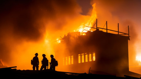 firefighters put out a burning house generative ai.の素材