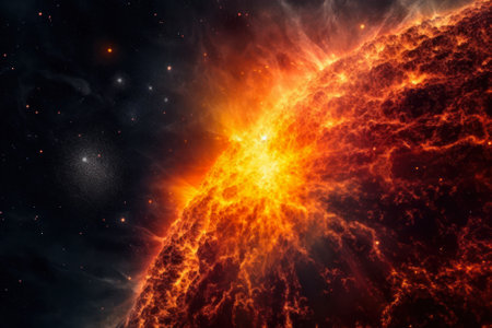 flare in the sun, fiery explosion in the universe generative ai.の素材