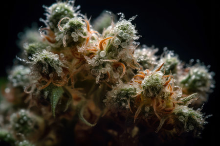 cannabis sugar buds, transparent trichomes macro generative ai.の素材