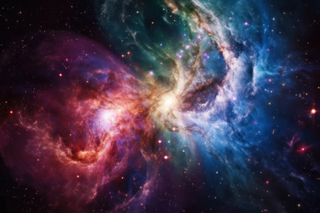 colorful clumps of energy particles in space, abstract galaxy background generative ai.の素材