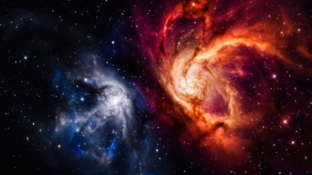 colorful clumps of energy particles in space, mesmerizing galaxy background, generative ai.の素材