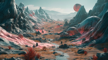 space mountain desert landscape of new planet generative ai.の素材