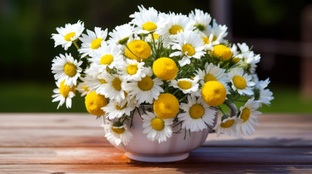 bouquet of daisies, summer chamomile flowers on table, generative ai.の素材