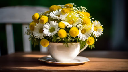 bouquet of daisies, summer chamomile flowers on table generative ai.の素材