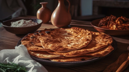 Armenian lavash cooked in the oven, pita bread generative ai.の素材