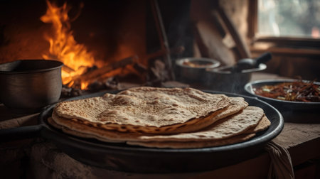 Armenian lavash cooked in the oven, pita bread generative ai.の素材