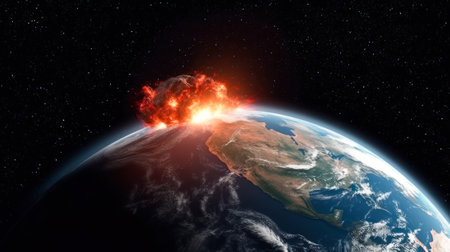 apocalypse on earth, explosion on the surface of the earth view from space generative ai.の素材