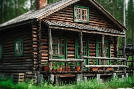 old wooden eco house in forest generative ai.の素材