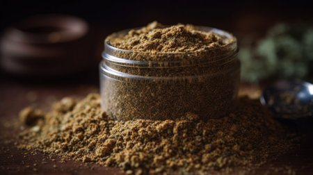 container with strong cannabis kief, trichome hash with high thc generative ai.の素材