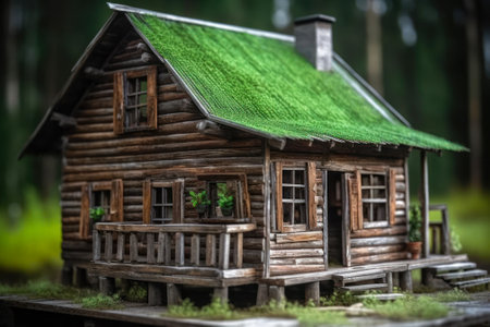 old wooden eco house in forest, generative ai.の素材