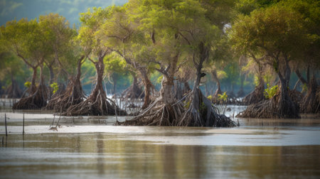flooded mangrove trees, generative ai.の素材